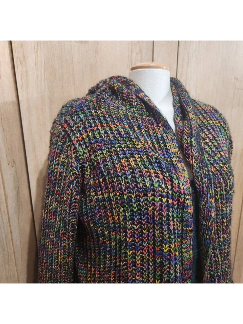 Dreamers Rainbow Space Dye Hooded Cardigan Sweater Multi Color Small